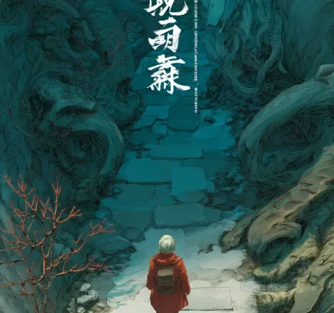 奇幻题材韩漫封面，少年站在漂浮的岛屿上眺望远方